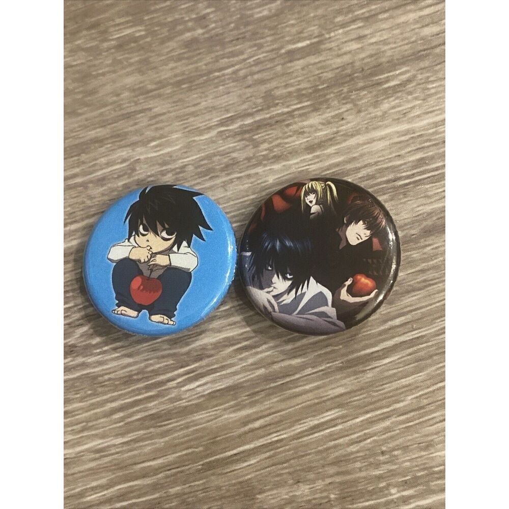 Death Note 2- 1” Buttons Pins, Anima, Blue L & L, Light & Miss